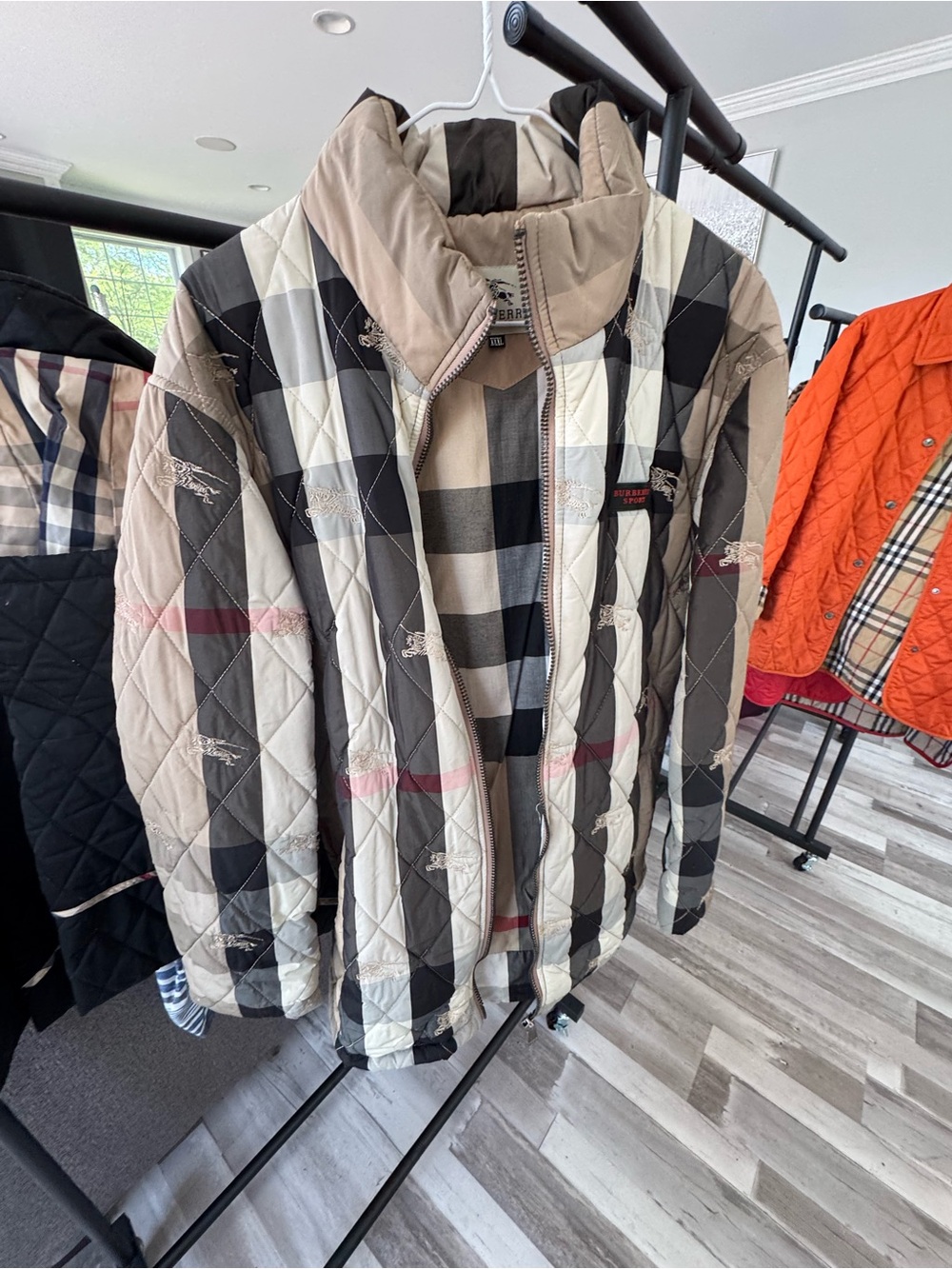 Burberry Neutral Plaid Quilted Jacket in Beige, Black and Cream - Picture 4 of 4
